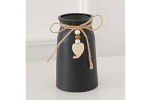 HOPEME 6-Inch Ceramic Vase with Jute Rope & Heart Charm, Farmhouse & Boho Decor, Black Vase for Flowers, Pampas Grass & Faux Greenery