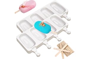 YINGBIAO 2PCS 4 Cavities Popsicle Mould with 16pcs Wooden Sticks, Silicone Ice Lolly Moulds, Ice Cream Moulds Homemade Popsicle Ice Pop Maker BPA Free Ice Pop Moulds for Kids Summer DIY Ice Cream