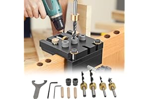 SCOUTTEEMO Mini Gabarits de Perçage, 6/8/10/15mm Kit de gabarit de Trou de Poche 3 en 1 avec Clip de positionnement Guide de perçage réglable localisateur de perforateur pour Meubles Le Travail du Bois