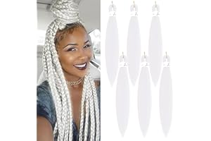 FIRSTCYH HAIR 36 Inch Braiding Hair Pre-Stretched Braiding Hair-Ombre PreStretched Braiding Hair For Crochet Twist Braids Hair For Black Women(6er pack,White#)