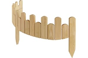 Floranica Beeteinfassung Rasenkante Höhe 15 cm Natur 100 cm lang Flexibler Gartenzaun Holz Rollzaun Steckzaun Holzzaun Palisade Mähkante Rollborder