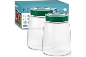 HEFTMAN Lot de 2 bocaux de fermentation avec aération 1 voie d'aération – 1,4 l, 2 pots de fermentation (vert)