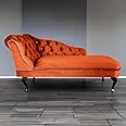 Paradise Furniture RegentTufted Chaise Lounge Sofa & Seating Handmade Velvet Living Room Bedroom Hallway Black Accent Chair (Left Hand, Pumpkin)