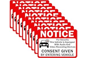 CLEVER SIGNS 10-Pack Notice Vehicle is Equipped with Audio and Video Recording Devices Consent by Entering Car Sticker-Double Sided 3.5"x2.5" Vinyl Decal, UV Protected, Waterproof, Indoor&Outdoor Use