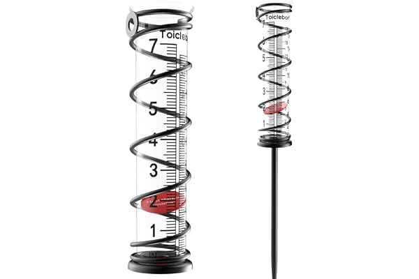 Toiclebor Pluviomètre en Spirale en Verre de 17,8 cm, jauge de Pluie d'extérieur, Cadre en métal de Grande capacité, étalonnage Clair, Facile à Lire, Mesure de la Pluie d'eau, décoration pour Cour,