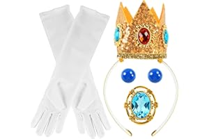 NIUMOWANG Princesa Vestir accesorios, Accesorios para Princesa Peach,Niña Set de Joyas, con Corona, Pendientes, guantes, broche, para Decoración de Niñas, Todo Tipo de Fiestas, Juegos de Rol