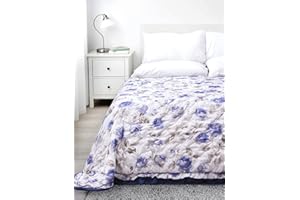 il dolce stile della tua casa Copriletto Trapuntato Matrimoniale Trapuntino Primaverile Estivo con bordo bicolor Frill (fiorato blu)