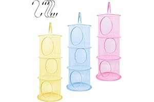 Pinsheng 3 Piezas Cesta Almacenamiento Malla Colgante, Cesta Colgante de Juguete Plegable, 3 Pisos Organizador Colgante Plegable para Juguetes, Ropa Pequeña