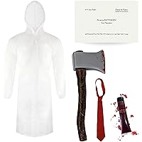 Adults Psycho Costume - X-Large - Transparent Raincoat, Red Tie, Fake Axe, Business Card and Fake Blood - Mens Psycho America