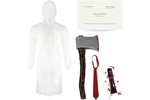 I LOVE FANCY DRESS Patrick Bateman mittelgroßes Erwachsene Kostüm, schwarzer Anzug, durchsichtiger Regenmantel, rote Krawatte, falsche Axt, Visitenkarte und Kunstblut – Halloween-Kostüm für Herren