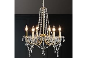 ‎LXWNYY Gold Kristall Kronleuchter Modern, 6 Flammig Vintage Kristall Lampe Deckenleuchte Kronleuchter Wohnzimmer Hängeleuchte E14, Goldene Hängelampe Metall Pendelleuchte für Schlafzimmer Küche Esszimmer