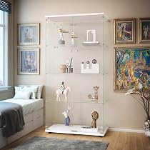 Vitrine En Verre 3 Étagères 125x42x36cm - Portes Avec Serrure - Blanc - Pour Collection