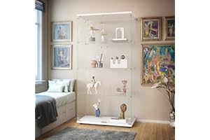 BLSYHDH vitrina de cristal 164 cm, armario vitrina para colección con 2 puertas, 4 estantes, transparente, mueble vitrina, cristal, vitrina, estatuilla, vitrina, salón, bar (4 pisos, 2 puertas, blanco
