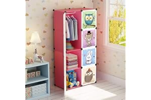 ‎BRIAN & DANY BRIAN & DANY Erweiterbares Kinderregal Kinder Kleiderschrank Stufenregal Bücherregal mit Türen, tiefere Fächer als normal (45 cm vs. 35 cm) für mehr Platz, 75 x 47 x 147 cm Rosa