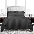 TW Premier Hotel Duvet Cover Stripe 240x260cm King Size 6 Pcs Set, 1 Duvet Cover 260x240cm (Without Filling), 1 Fitted Bed Sheet 200x200+30cm, 2 Pillow Cases 50x75+5cm, 2 Pillow Cases 50x75cm (Black)