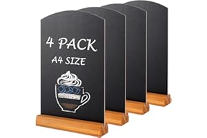AHAQU 4PCS A4 Chalkboard, 11.8 x 8.6 Inch Tabletop Blackboard with Stand, Menu Chalk Board Sign for Wedding, Bar, Restaurant, Party