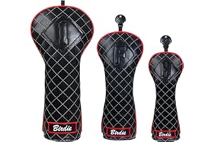 BIG TEETH Golf Club Wood Head covers for Driver/Fairway/Hybrid 1FH Elastic Closure Black PU Leather Birdie