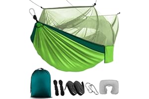 WLZP Hamak outdoorowy, z moskitierą, ultralekki hamak kempingowy (260 x 140 cm), na podróż z plecakiem, kemping, wędrówki, prezent – nadmuchiwana poduszka w kształcie litery U