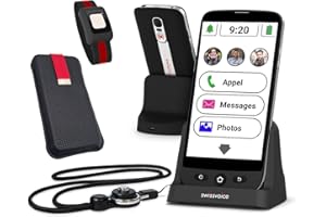 SWISSVOICE S510-C Senior Mobile Phones for Elderly with Dock Station SOS Bracelet Slip Case and Lanyard - Big Button Mobile Phone - Unlocked SIM Free Easy Smartphones for Seniors - SOS button Black