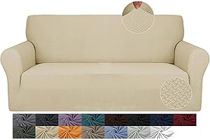 MAXIJIN Creative Jacquard Couch Covers for 2 Seater, Super Stretch Non Slip Love Seat Sofa Cover for Dogs Pet Friendly Elastic Furniture Protector Loveseat Slipcovers (2 Seater, Light Beige)