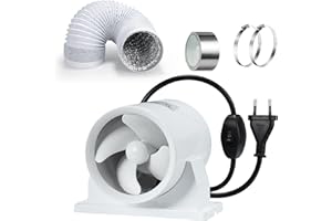HOSE VARY Ventilateur de conduit 100 mm - Vitesse réglable - Avec tuyau d'égout et ruban adhésif - Pour salle de bain, WC, cuisine, serre, tente, garage
