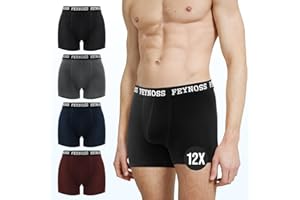 feynoss Boxers Hommes,Lot de 12 Calecon Homme avec Ceinture Élastique，sans Étiquette, Coupe Élastique,Très Doux et Respirant, Respectueux de l'environnement,Convient pour Les Sports d'été(M-4XL)