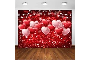 Avezano Saint Valentin Toile de Fond Coeurs Rouges Ballons Amour Thème Fête Fond pour Fiançailles Mariage Nuptiale Douche Photographie Bannière Studio Portrait Photos Shoot Props Cadeaux (2,1 x 1,5 m)