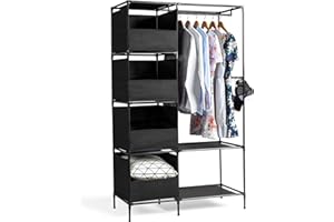 Alightup Armoire de Rangement, Penderie, Dressing, Armoire Métallique, avec Barres de Suspension, Porte-vêtements, pour Vestiaire, Chambre, 105 x 45 x 170 cm (Noir, 105 x 45 x 170cm)