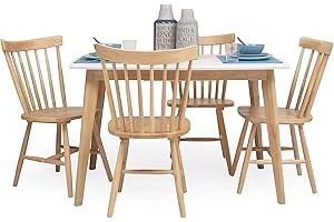 Homely - Conjunto de Comedor de diseño nórdico MELAKA Mesa Extensible Color Roble y Blanco de 120/160x80 cm + 4 sillas Vicky Color Roble