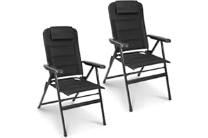 Homecall Campingstuhl Faltbar 150 KG Belastbar Gartenstuhl Klappbar Hochlehner - Balkonstuhl Angelstuhl Terrassenstühle, 6-Fach Verstellbare Rückenlehne mit Armlehne für Camping, Garten 2 Stück
