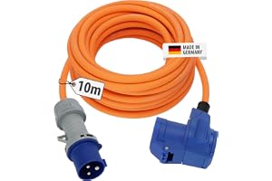 Brennenstuhl Camping CEE-förlängningskabel med CEE-kontakt och vinkelkoppling inkl. kombinerad skyddskontakt med LED-spänningsindikator (10m, 230V/16A, för utomhusbruk, Made in Germany)
