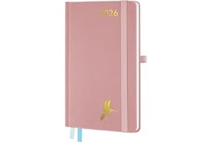 FEKSINO Agenda De poche 2026 Semainier A6 18 x 9,8 cm, D'Jan 2026 à Déc 2026-12 Mois Scolaire Professionnel 2026 Semainier avec, Couverture Rigide en Cuir PU,Rose