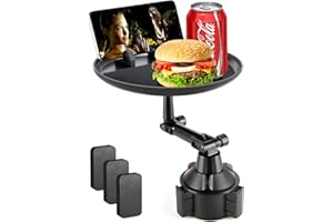 LEXSO Plateau Porte-gobelet de Voiture, Table de Plateau de Voiture pour Manger avec Fente pour Téléphone Portable Universel Réglable Plateau pivotant à 360° pour Véhicule