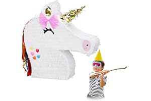 Relaxdays Pignatta a Forma di Unicorno, da Appendere, per Bimbi e Bimbe, per Feste Compleanno, da Riempire, Bianco
