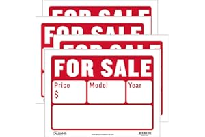 BAZIC PRODUCTS BAZIC For Sale Sign Car Auto Sales 9"X12" (2-Line), Model Year Phone Number, Cars Trucks Indoor Signage, High Visibility Signs, 4-Pack