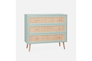 Alice's Home sweeek - Cómoda Verde de Madera y caña 90x39x79cm - Bohème - 3 cajones