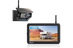 ERAPTA Solar Powered Wireless Reversing Camera Kit 7” 1080P Monitor, 9600mAh Rechargeable Battery 1 Min DIY Installation & Support 4 Split Screen, IP69K Waterproof Reversing Camera for Car Van Truck Trailer