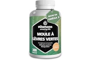 VITAMAZE - AMAZING LIFE Moule Verte de Nouvelle Zélande 1500 mg - Omega 3 et Glycosaminoglycanes - 300 Gélules Poudre de Moules à Lèvres Vertes - Complément Alimentair pour Cartilage et Articulations