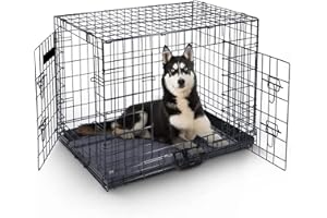 MaxxPet Cage pour Chien - Cage Chien Pliable en Métal - Cage Transport Chien avec 2 Portes- Niche Chien Interieur - avec Plaid Luxueux - Convient pour Le Transport - 122x74x81 cm - Noir