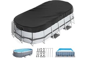 LXKCKJ 7X10FT Rectangular Pool Cover with Above Ground Pool, Solar Oval Pool Cover Protector, Winter Pool Covers with Accessories Set Ideal for Cold and UV Resistant, Dustproof (Black, 213X304 CM)