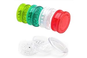 AIZOF® Colorful Plastic (Pack of 1 Clear) Disposable Herb Grinder with Magnetic Lid - 3 Piece Grinder Featuring Shark Tooth Shredding…