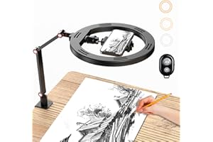 APEXEL 10'' Ring Light con Supporto per Telefono, Ring Light Professionale da Tavolo, Lampada per Videoconferenza con Braccio Regolabile per Telefono TikTok Trucco Fotografia Youtube Video