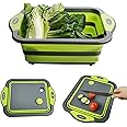【Upgrade】D L D Collapsible Cutting Board with Colander Containers, Foldable Food Grade Silicone Dish Tub Chopping Board, Wash