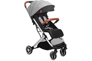 MoMi ESTELLE Passeggino a partire da 6 mesi (fino a 15 kg), pieghevole con cintura di sicurezza a 5 punti, cestino porta spesa e funzione di apertura, manico telescopico per il traino