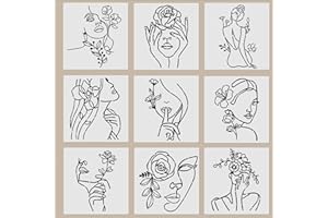 ORIGACH 9 stencil da parete grandi, stile moderno, minimalista, astratto, donna, 30 x 30 cm, stencil estetici femminili in PET riutilizzabili, per dipingere su legno, tela, pareti, decorazioni per la