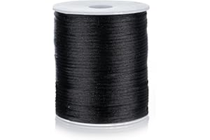 FQTANJU 2mm Nylon Satin Cord, 100 Yards Nylon Cord Satin String for Bracelet Jewelry Making Silky Rattail Macrame Trim Cord Necklace Bulk Beading Thread Kumihimo Chinese Knot Craft (Black)