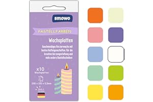 Smowo® 10 Piastre di Cera Pastello per Decorare, Decorare e Decorare Candele, Cera Decorativa per bricolage, Piastre di Cera (200 x 100 mm)