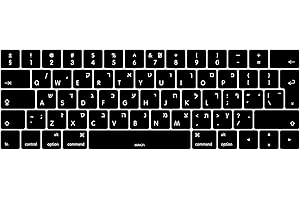 MiNGFi Hebräisch Silikon Tastatur Schutz Abdeckung für MacBook Pro 13/15" Touch Bar (2016-2019) Modell A1706 A1707 A1989 A1990 A2159 EU/ISO Tastaturlayout - Schwarz