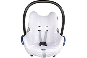 Kaarsgaren Sommerbezug für Babyschale Maxi-Cosi CabrioFix, Autositzbezug aus Bio-Baumwolle, neues Modell 2021 (Weiß Bio-Baumwolle, 0+)