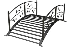 Outsunny Most ogrodowy - Most umywalkowy - dekoracja ogrodowa N. 119L x 67 l x 47H cm z balustradą Czarny stalowy wzór winorośli